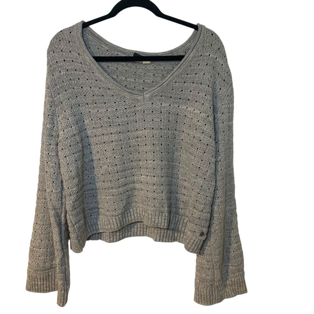 Roxy Womens Hippy Boho Cropped Long Wide Bell Sleeve Gray Sweater XL Comfy